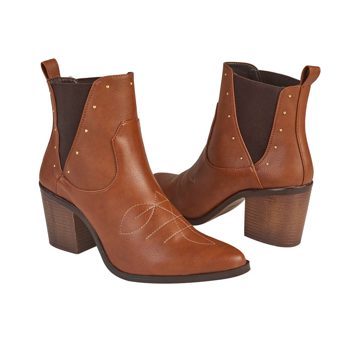 Botin Para Mujer CASTALIA 002-38 Coñac con Bordado en Dorado
