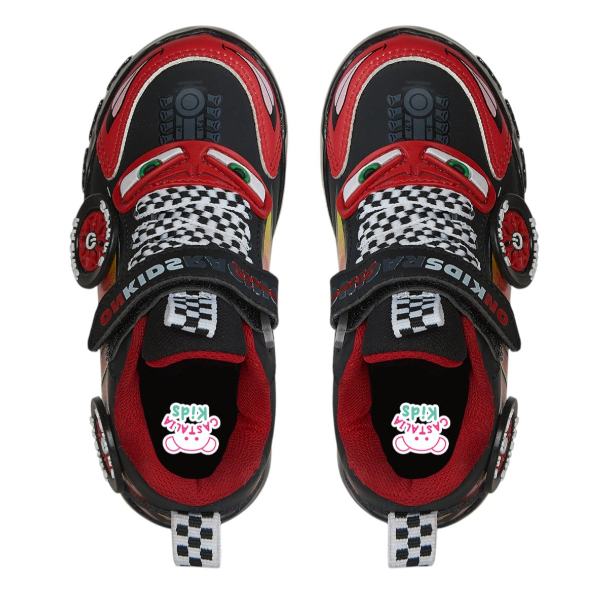 Tenis Para Niño Castalia 011-09 Negro Con Luz Led Rojo Diseño De Carro