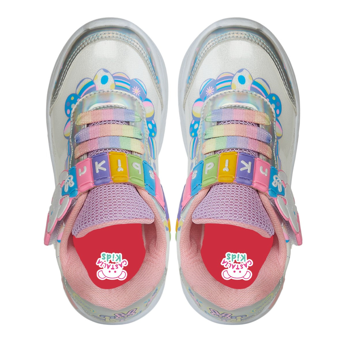 Tenis Para Bebé Niña Castalia 011-11 Blanco con Luces Brillante Con Conejitos