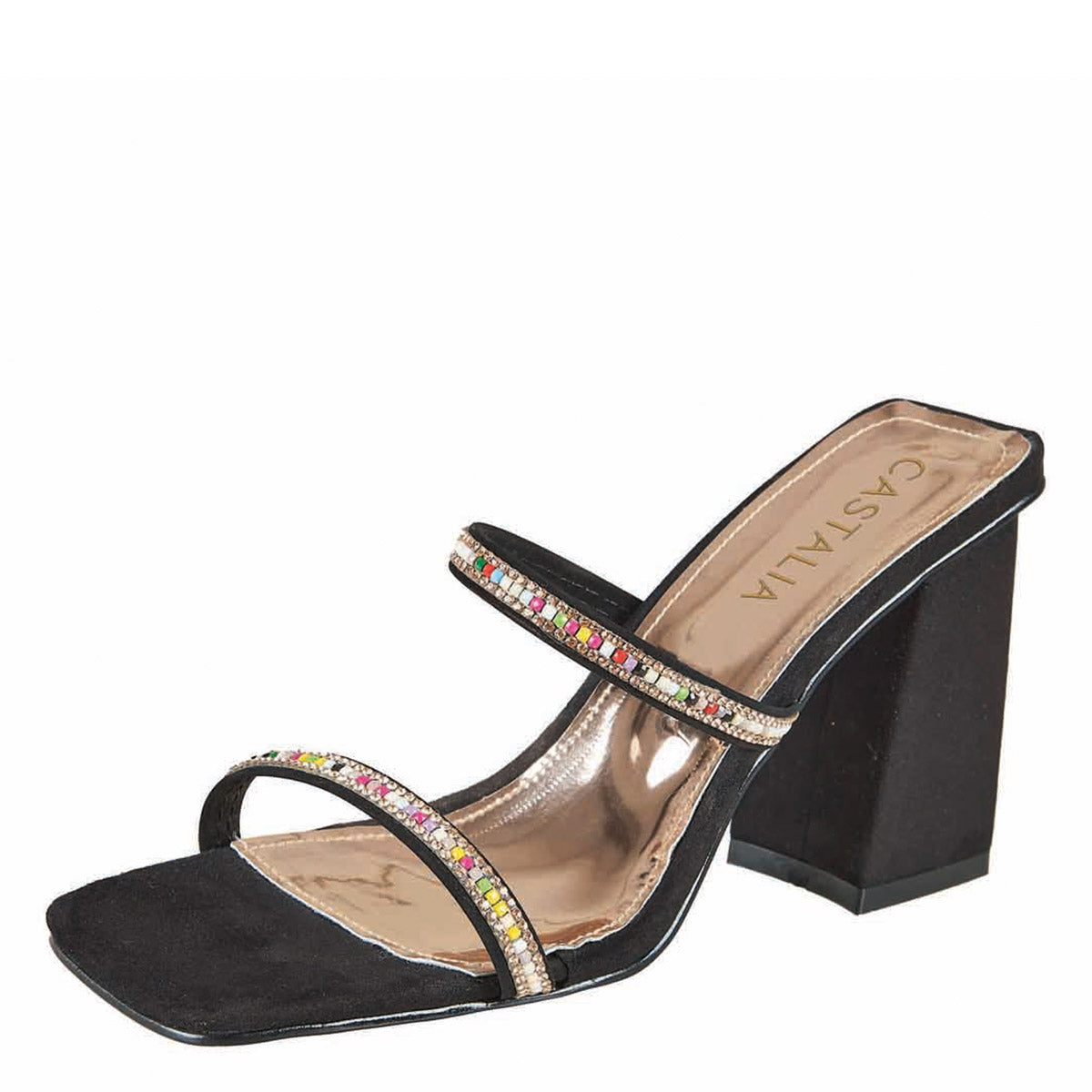 Tacón Para Mujer CASTALIA Negro Gamuza con Pedreria 019-22