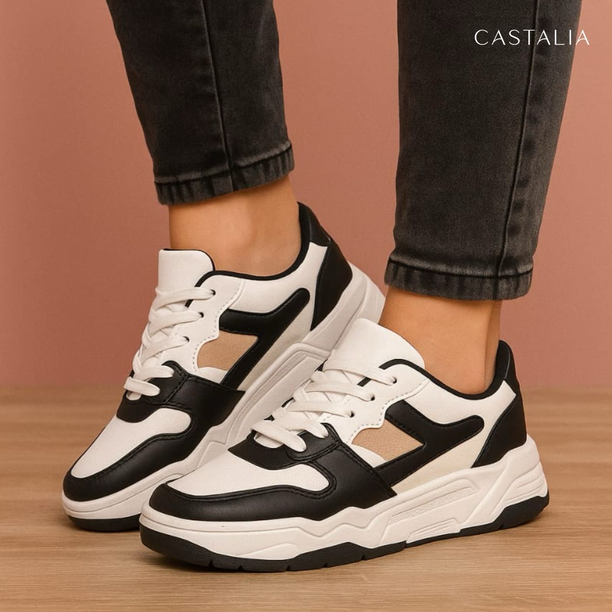 Tenis Urbano Para Mujer Castalia 109-111 Blanco Con Negro