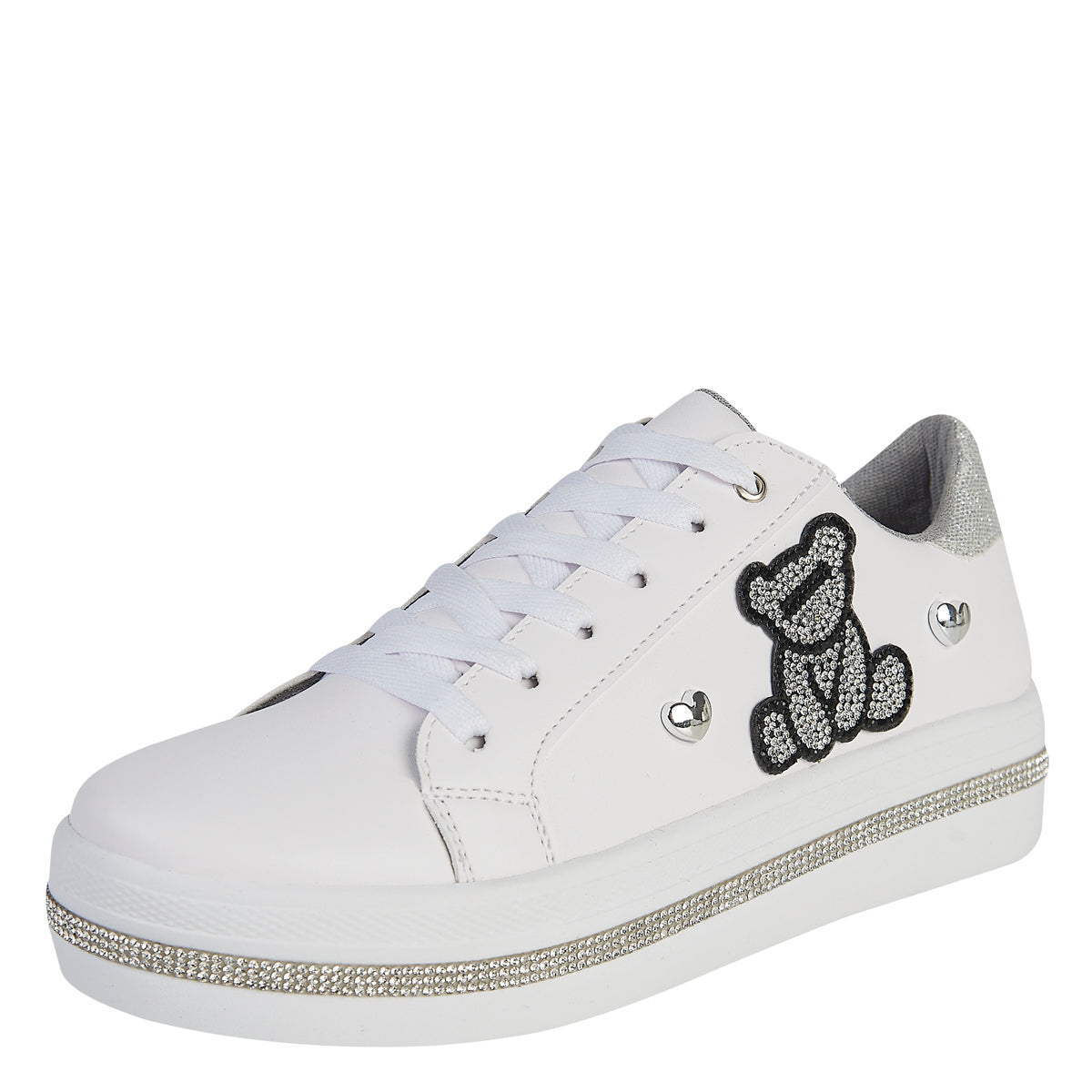 Tenis Urbano Para Mujer Castalia 109-113 Blanco Con Osito De Pedrería