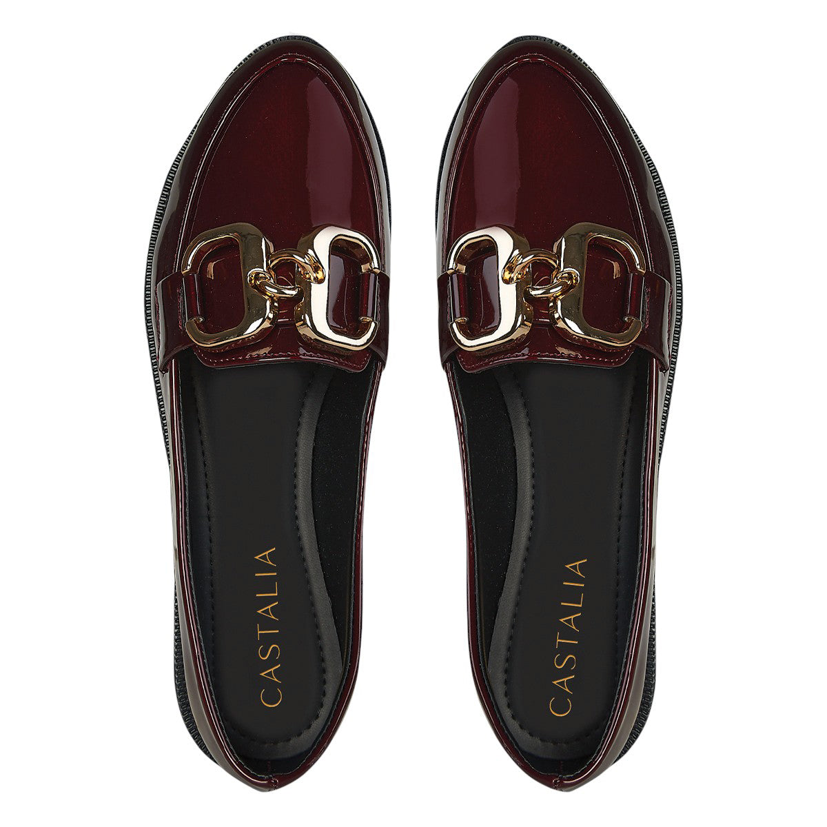 Balerina Charol Mujer Castalia 185-015 Merlot Hebilla Dorado