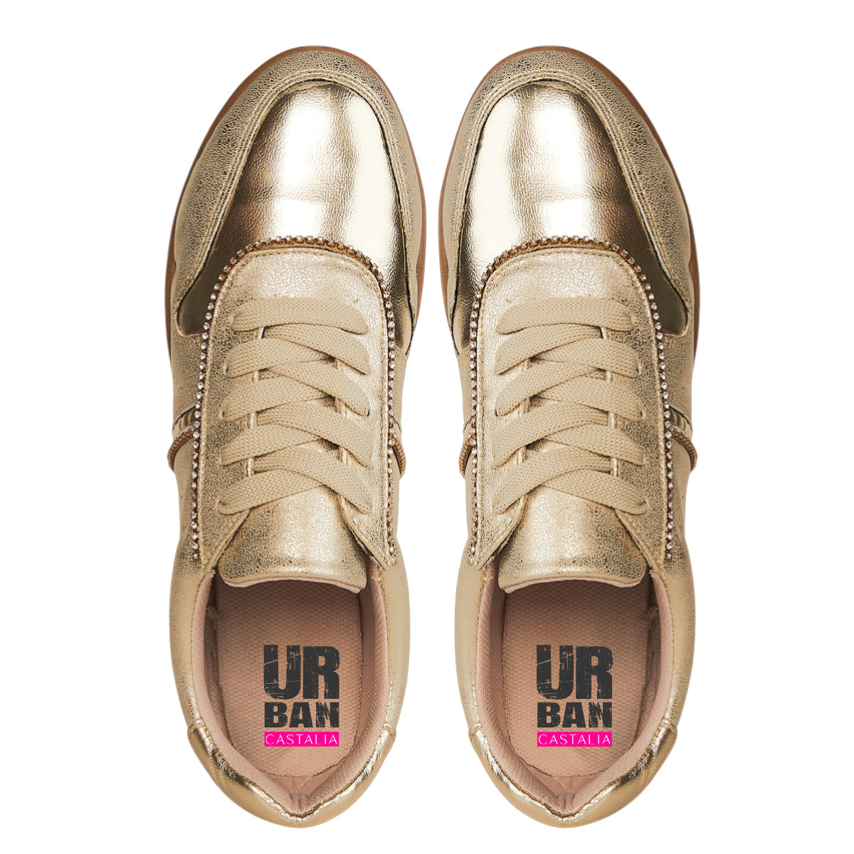 Tenis Urbano Para Mujer Castalia 191-74 Dorado Con Pedreria