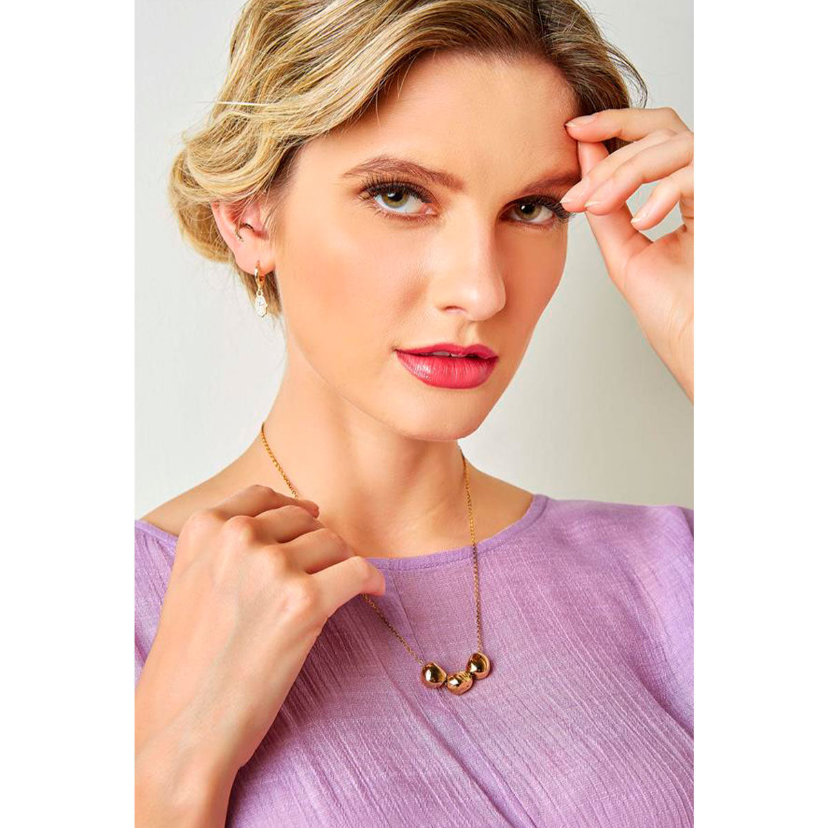 Collar Triple Perla Para Mujer 2002-01 Chapa de Oro