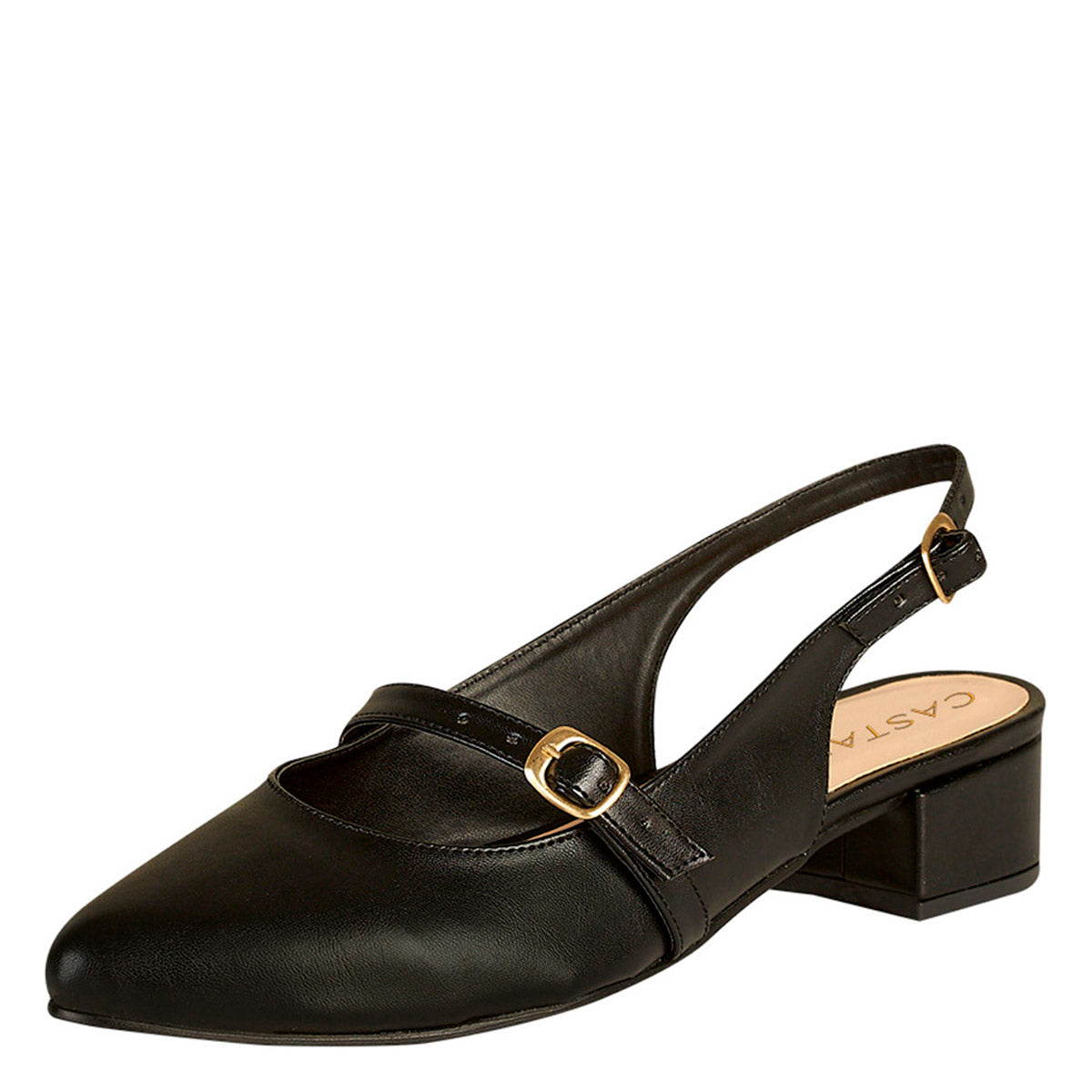 Tacón Bajo Para Mujer CASTALIA 220-86 Negro Doble Correa