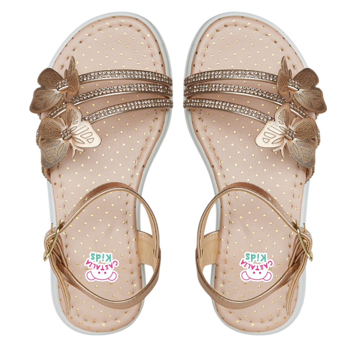 Huarache Para Niña Castalia Detalle De Mariposas Y Pedrería