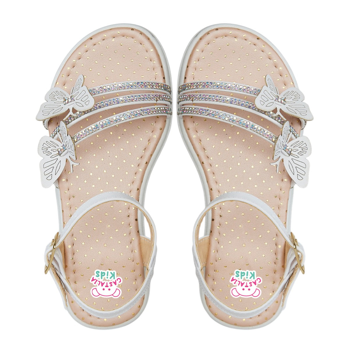 Huarache Para Niña Castalia Detalle De Mariposas Y Pedrería