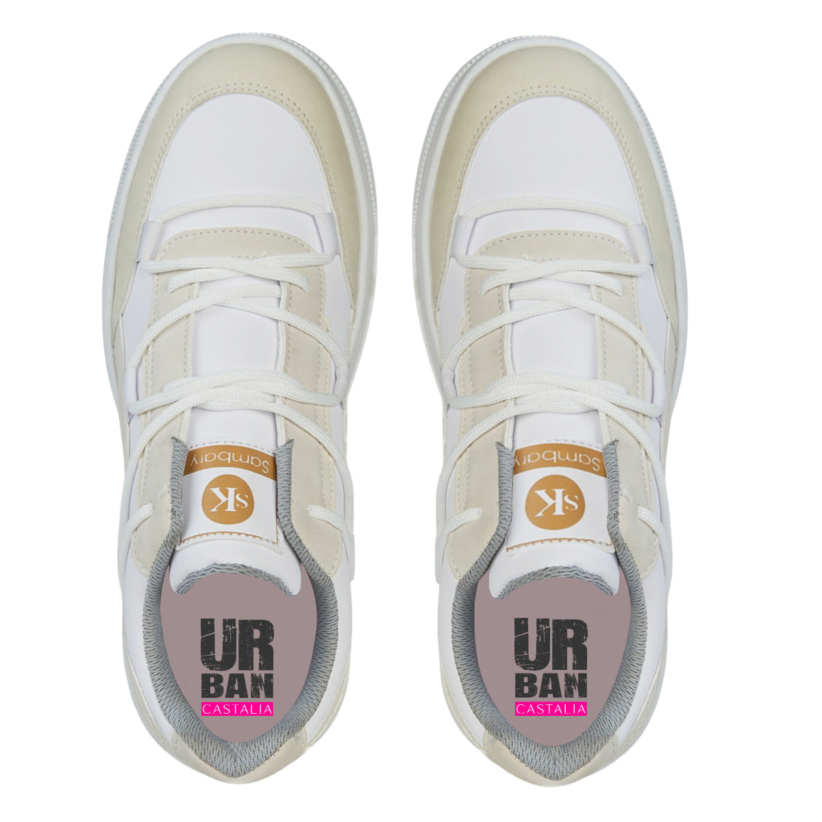 Tenis Urbano Para Mujer Castalia 564-58 Blanco Con Latte Con Acabados En Gamuza