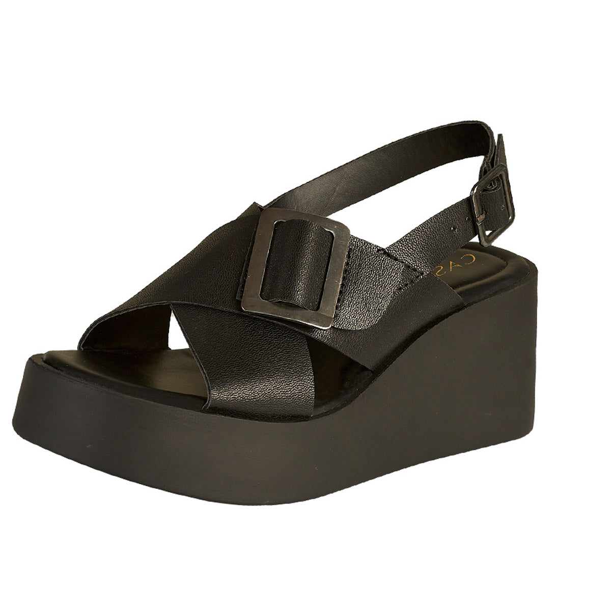 Plataforma Mujer CASTALIA 614-84 Negro Detalle de Hebilla