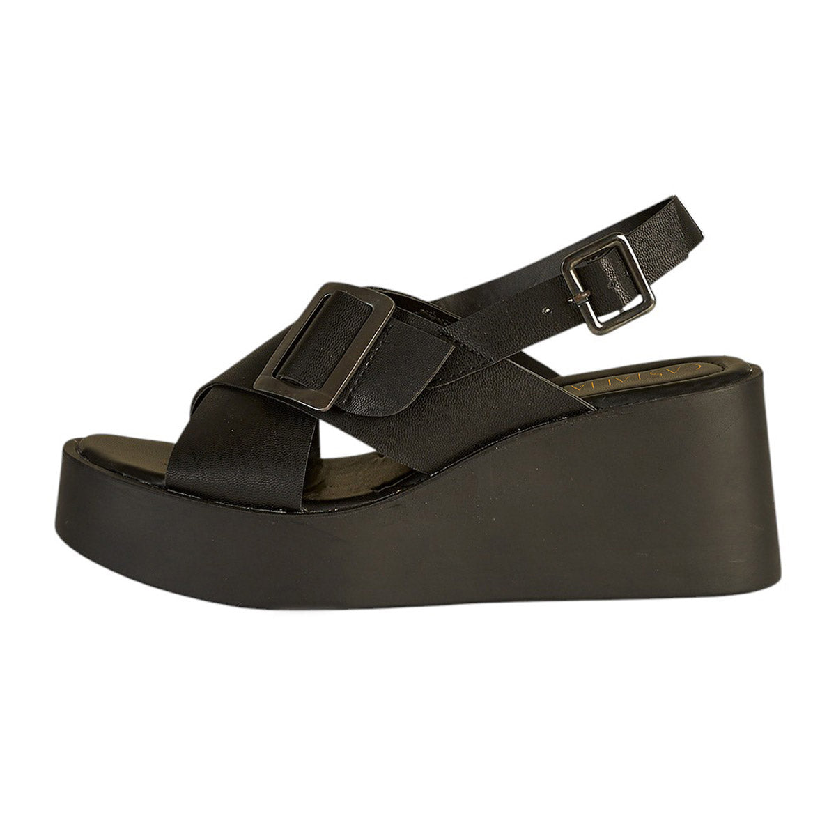 Plataforma Mujer CASTALIA 614-84 Negro Detalle de Hebilla