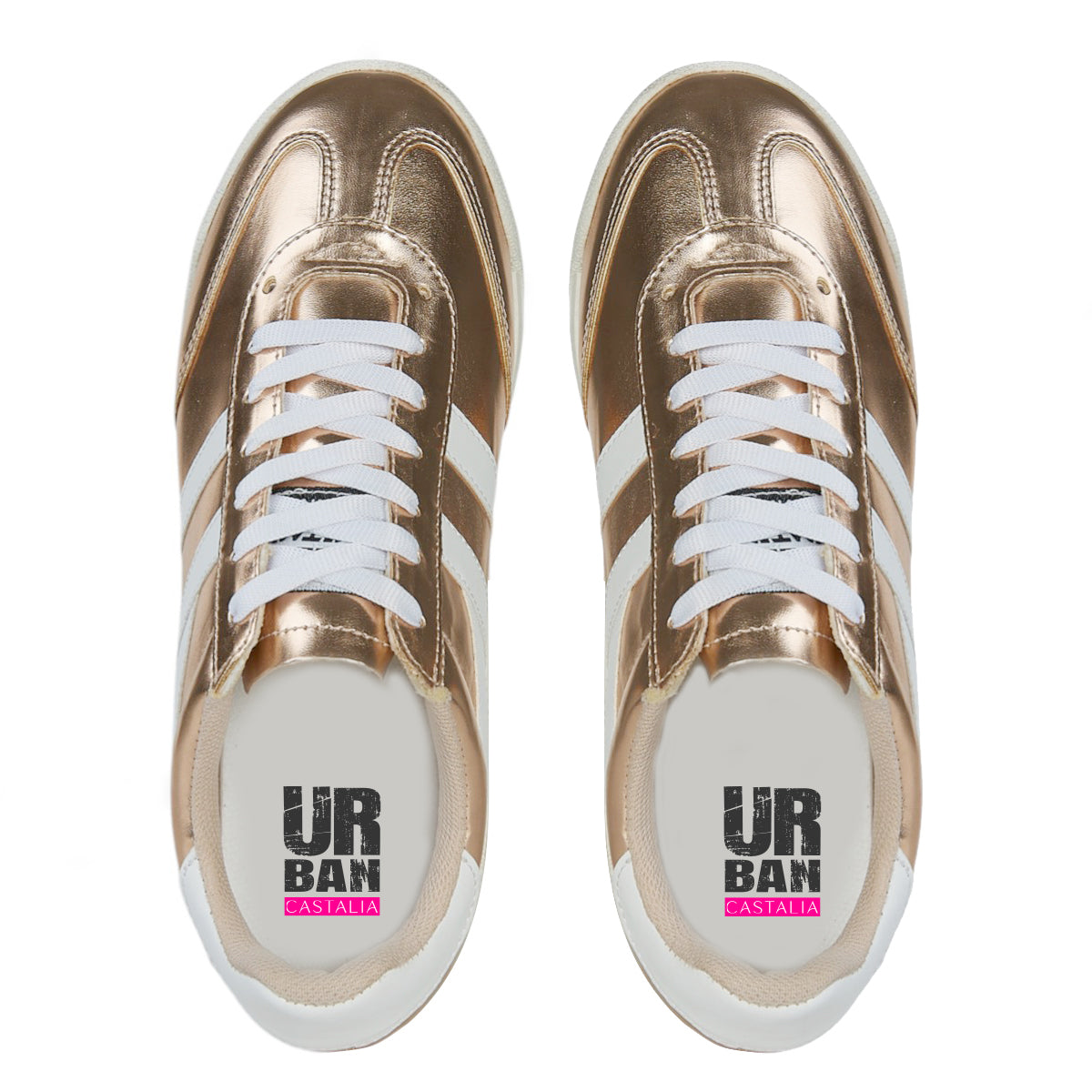 Tenis Urbano Para Mujer Castalia 673-007 Dorado Con Blanco