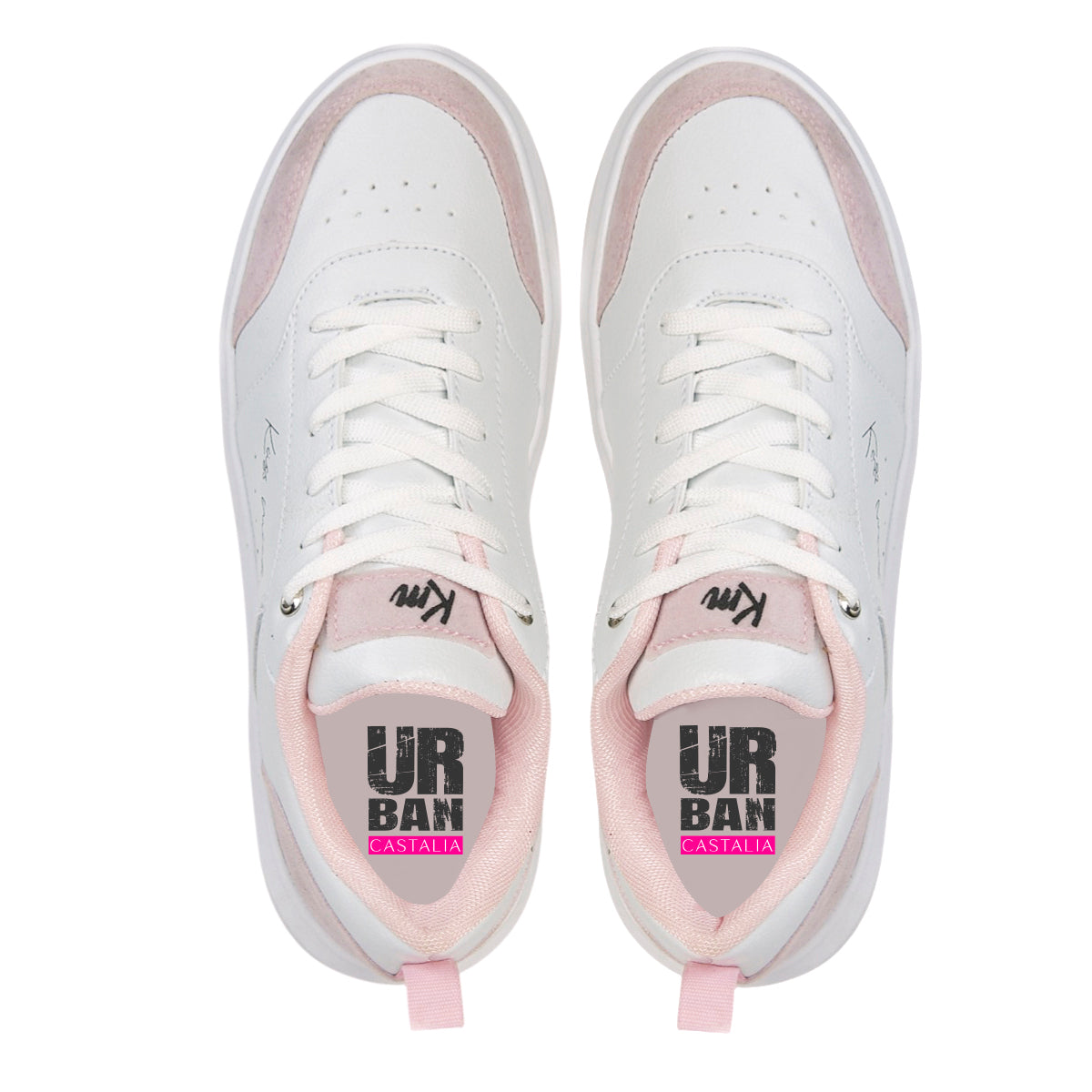 Tenis Urbano Para Mujer Castalia 707-001 Blanco Con Detalles En Gamuza Rosa
