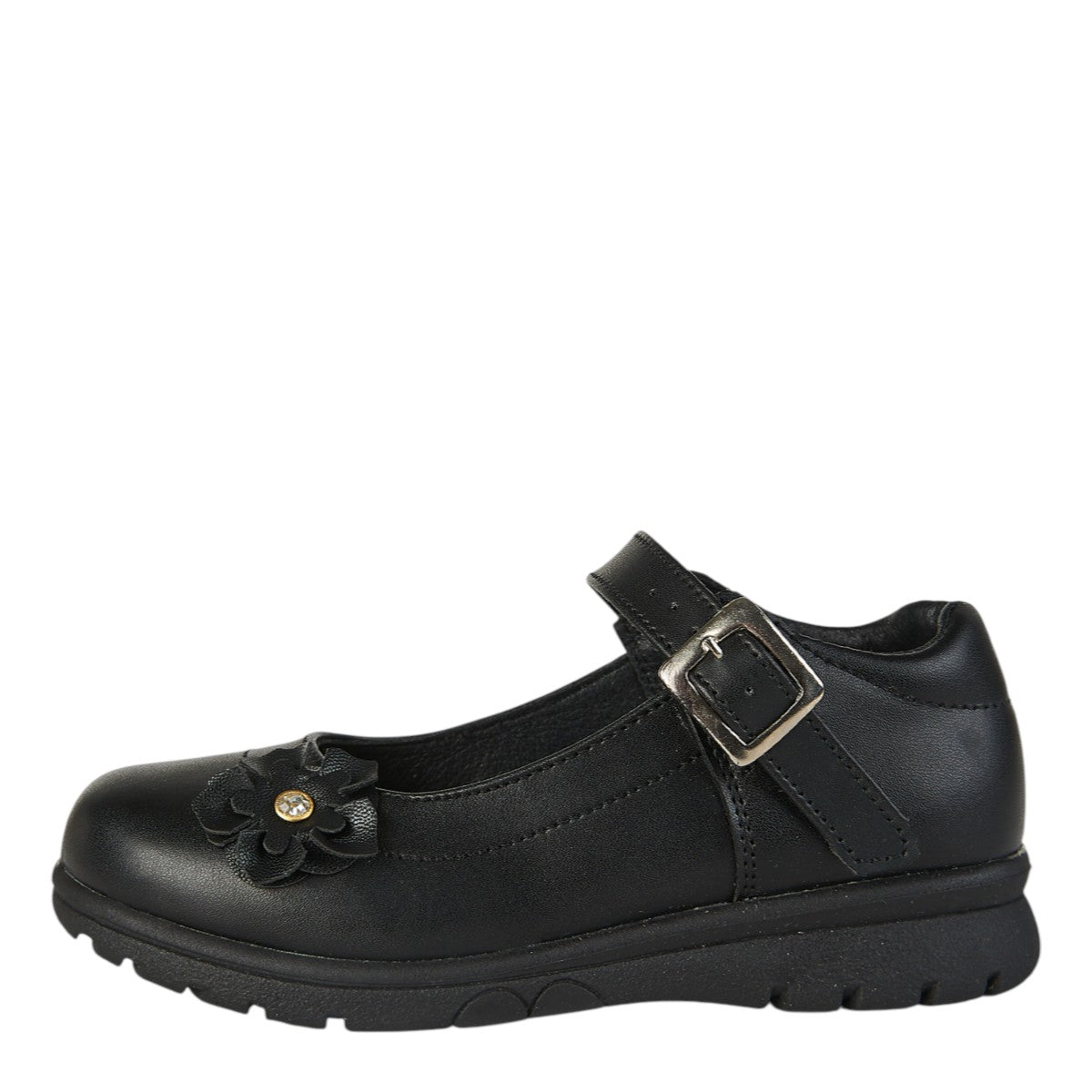 Zapato Escolar Para Niña Castalia 751-006 Negro Con Flor