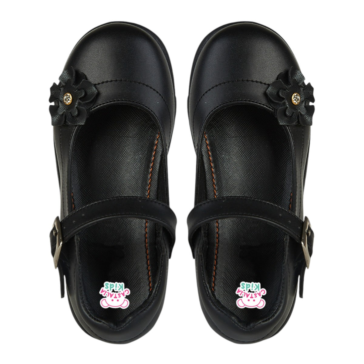 Zapato Escolar Para Niña Castalia 751-006 Negro Con Flor