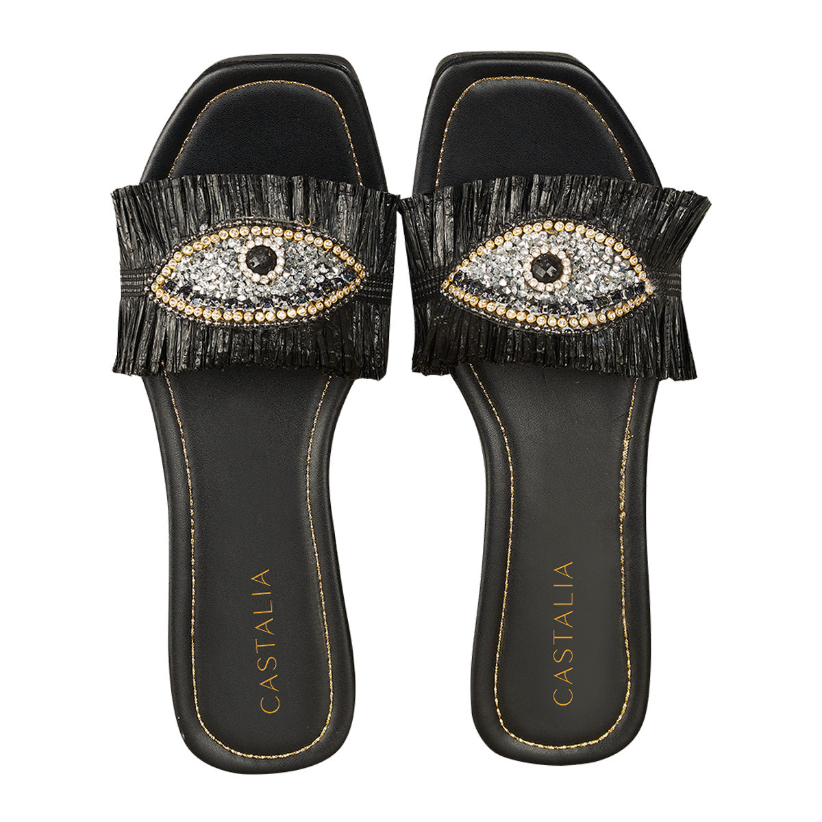 Sandalia Para Mujer CASTALIA 358-03 Negro con Pedreria