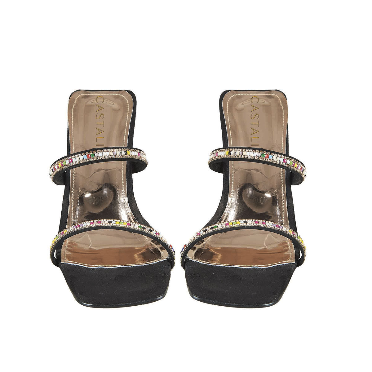 Tacón Para Mujer CASTALIA Negro Gamuza con Pedreria 019-22