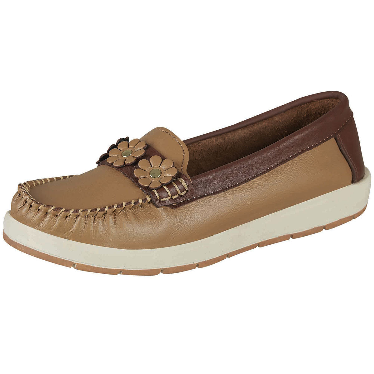 Confort Moderno Mujer CASTALIA Miel de Piel 212-16 con Flor
