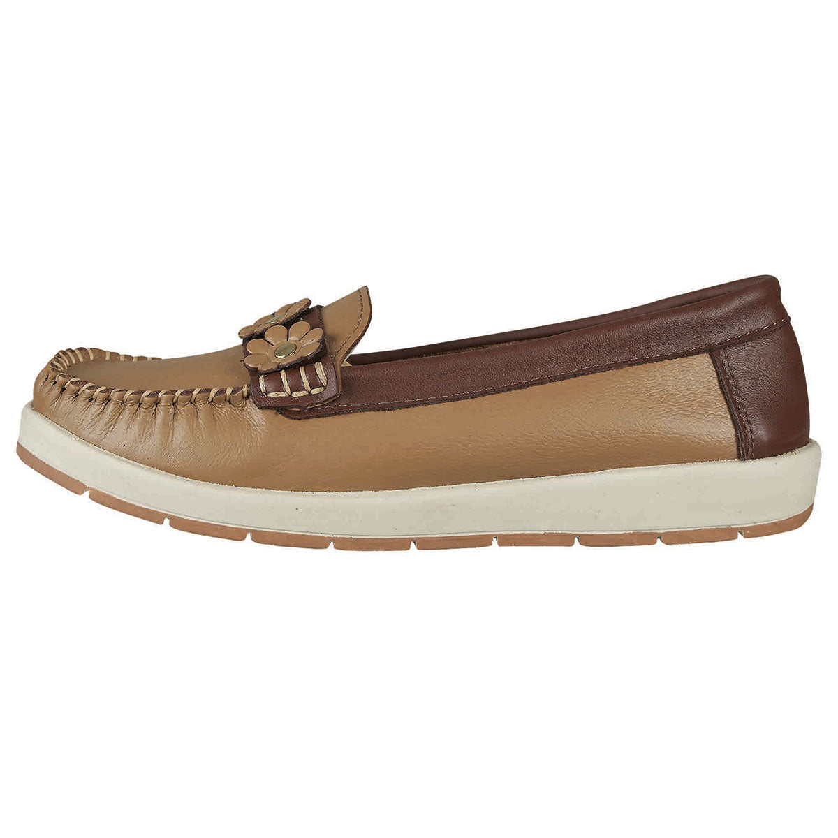 Confort Moderno Mujer CASTALIA Miel de Piel 212-16 con Flor