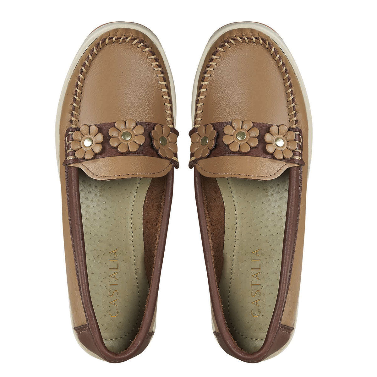 Confort Moderno Mujer CASTALIA Miel de Piel 212-16 con Flor
