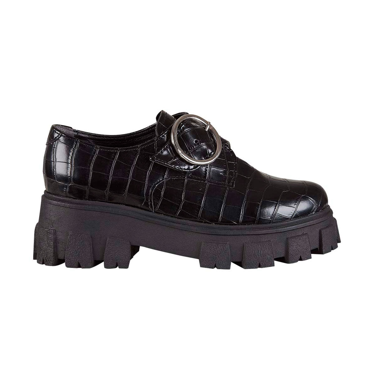Plataforma Para Mujer CASTALIA 444-112 Negro con Hebilla Plateada