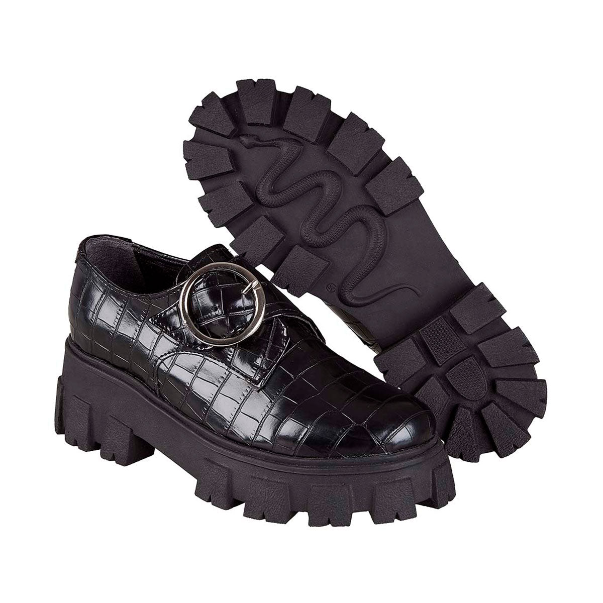 Plataforma Para Mujer CASTALIA 444-112 Negro con Hebilla Plateada
