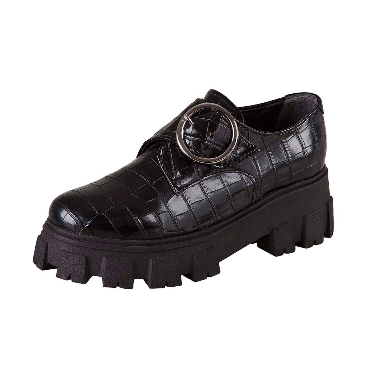 Plataforma Para Mujer CASTALIA 444-112 Negro con Hebilla Plateada