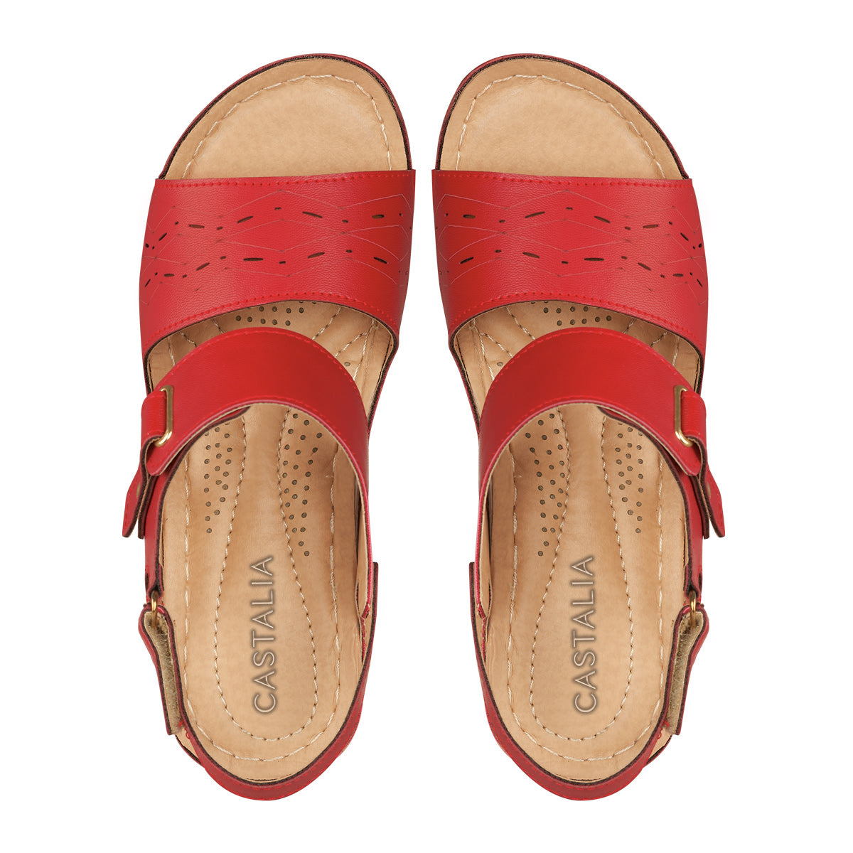 Huarache Confort Para Mujer CASTALIA 144-31 Rojo Plantilla Doble Confort