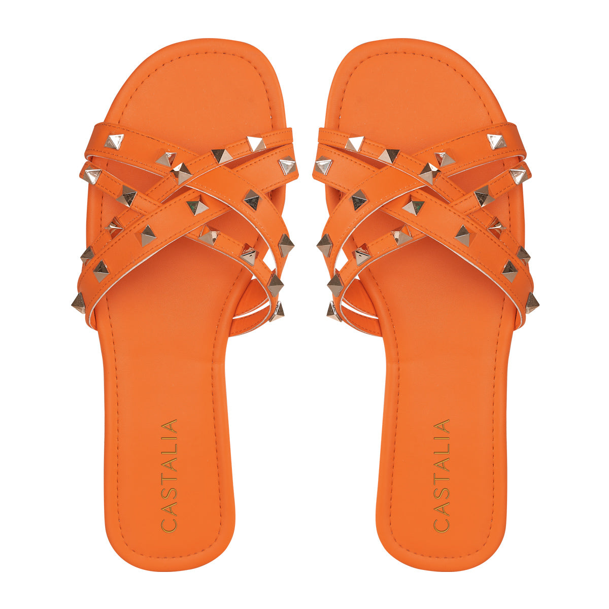 Huarache Para Mujer CASTALIA 296-16 Naranja Detalle de estoperoles