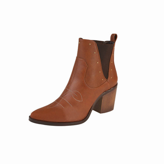 Botin Para Mujer CASTALIA 002-38 Coñac con Bordado en Dorado