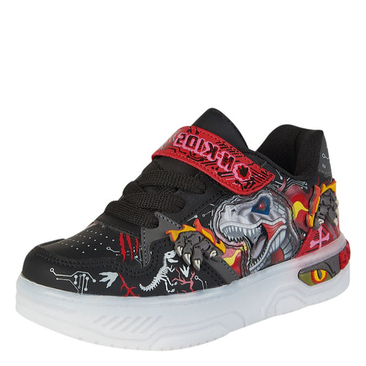 Tenis Para Niño Castalia 011-10 Negro Con Rojo Diseño De Dinosaurio