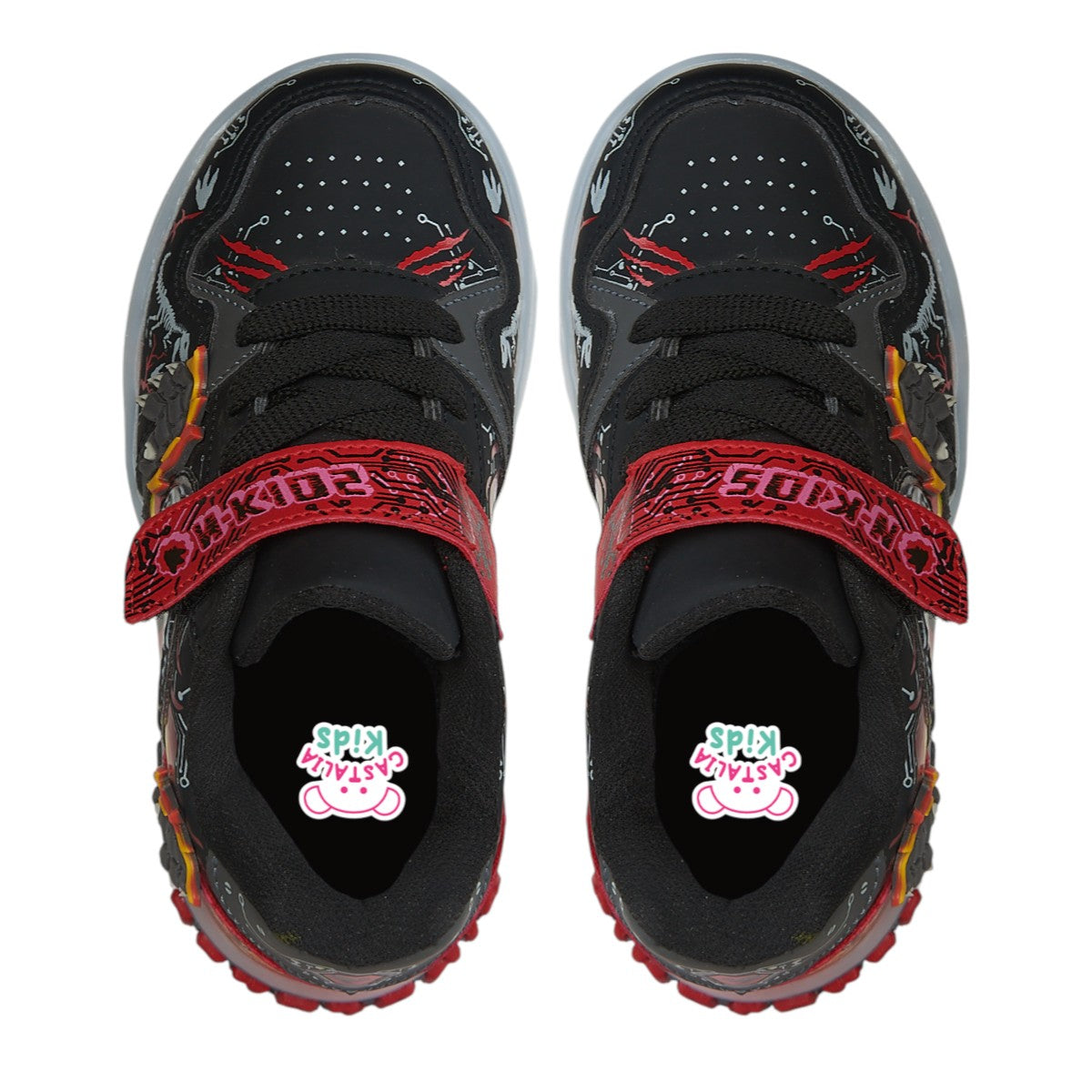 Tenis Para Niño Castalia 011-10 Negro Con Rojo Diseño De Dinosaurio