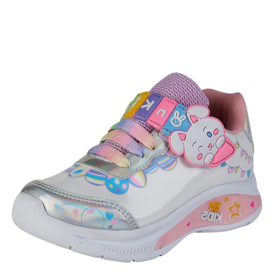 Tenis Para Bebé Niña Castalia 011-11 Blanco con Luces Brillante Con Conejitos