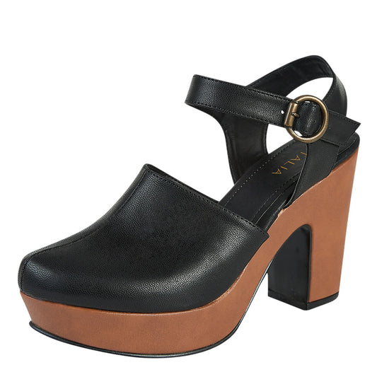 Tacón Par Mujer Castalia 013-11 Negro Con Plataforma Café