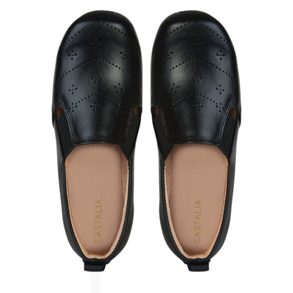 Zapato Confort Clásico Mujer Castalia 016-27 Negro Con Elástico