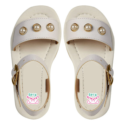 Huarache Para Niña CASTALIA 060-21 Blanco con Perlas Blancas