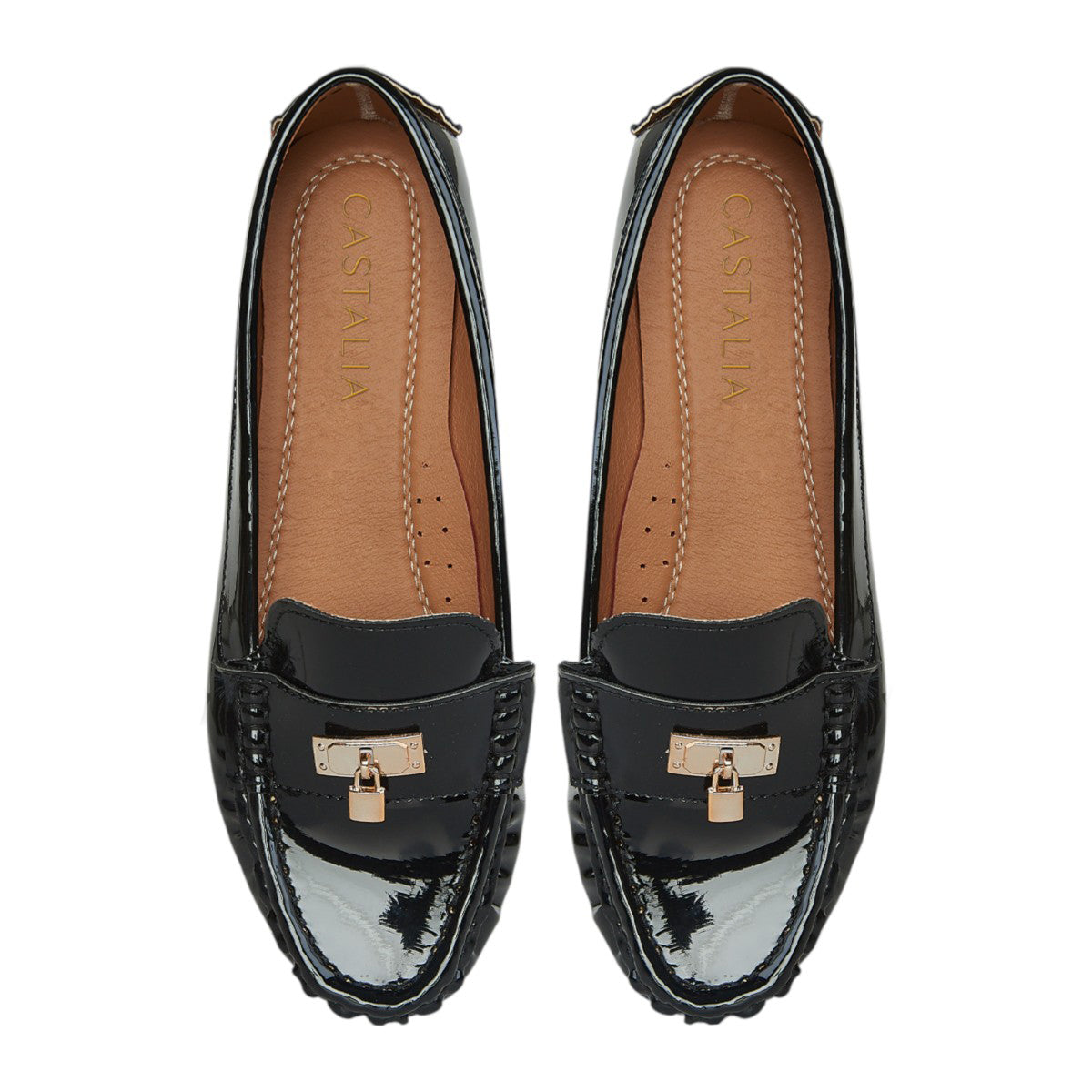 Zapato Confort De Charol Mujer CASTALIA 108-84 Negro Detalle De Candado