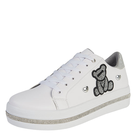 Tenis Urbano Para Mujer Castalia 109-113 Blanco Con Osito De Pedrería