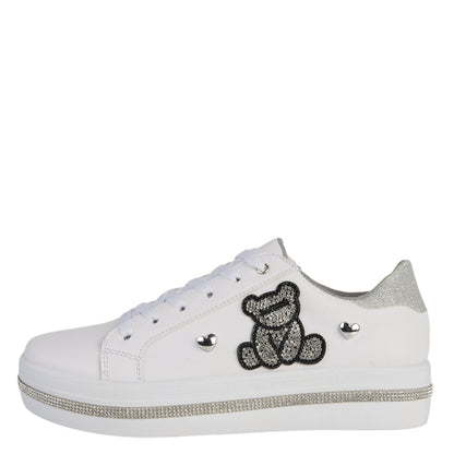 Tenis Urbano Para Mujer Castalia 109-113 Blanco Con Osito De Pedrería