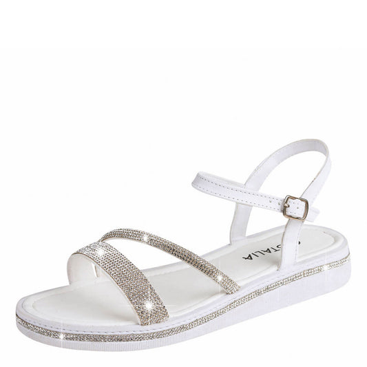 Huarache Para Mujer CASTALIA 139-31 Blanco Detalle de Brillo