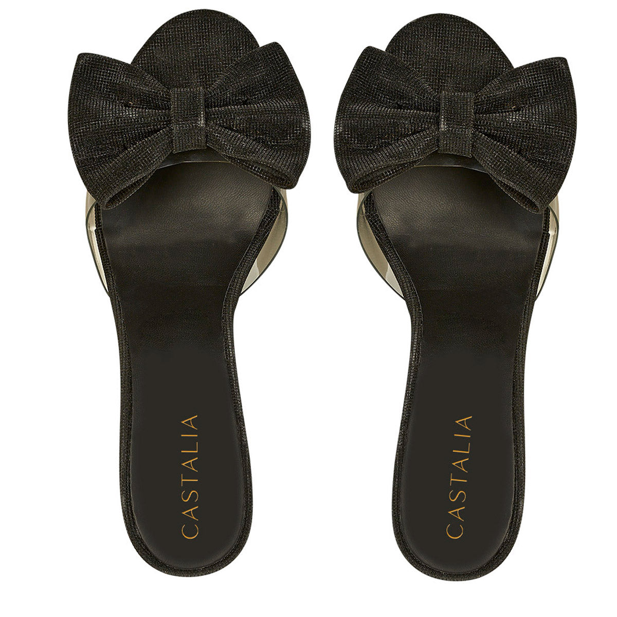 Tacón Para Mujer CASTALIA 182-150 Negro Brilloso con Moño