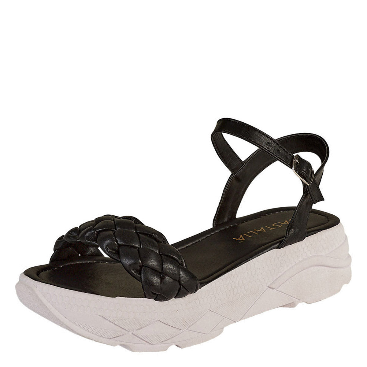 Sandalia Para Mujer CASTALIA 182-54 Negra Detalle de Trenza