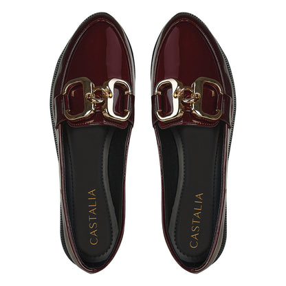 Balerina Charol Mujer Castalia 185-015 Merlot Hebilla Dorado