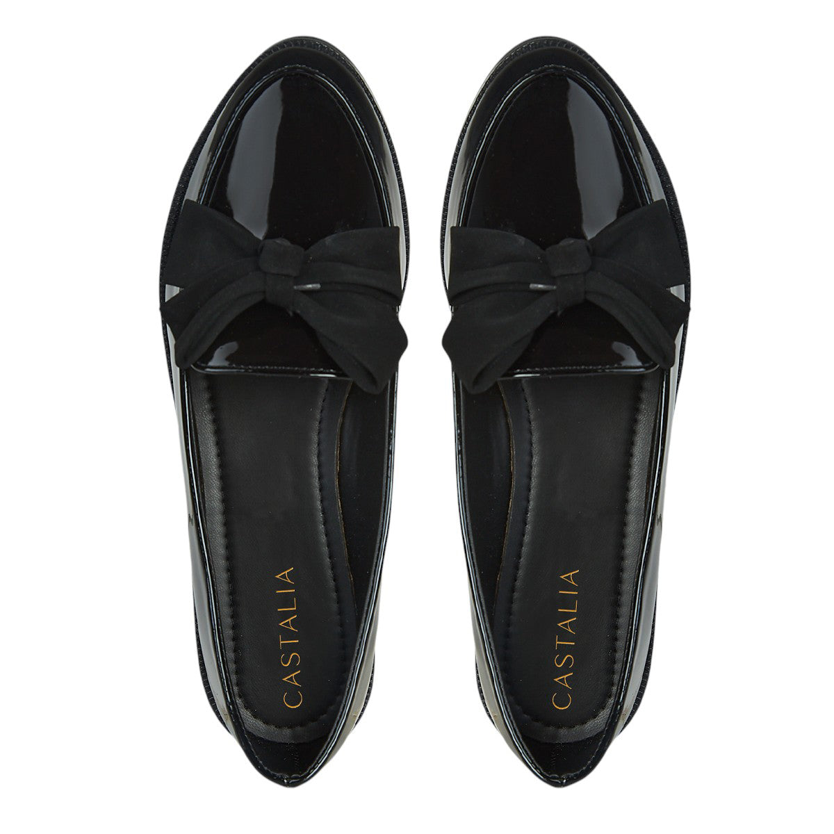 Balerina De Charol Para Mujer Castalia 185-16 Negro Con Moño