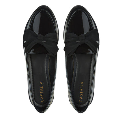 Balerina De Charol Para Mujer Castalia 185-16 Negro Con Moño