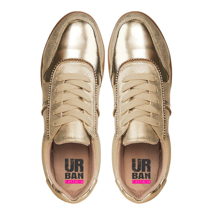 Tenis Urbano Para Mujer Castalia 191-74 Dorado Con Pedreria