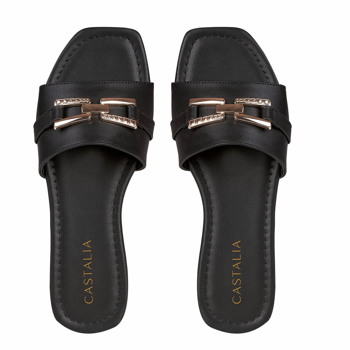 Huarache de Piso Mujer CASTALIA 220-79 Negro Detalle Dorado