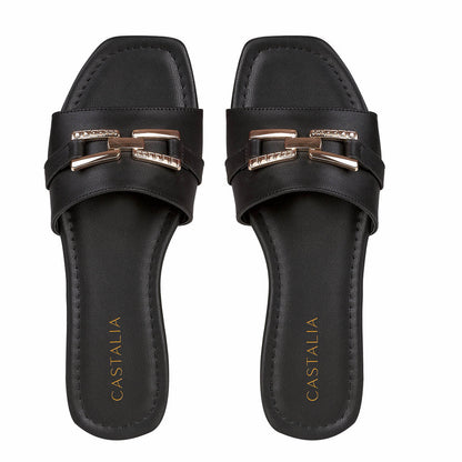 Huarache de Piso Mujer CASTALIA 220-79 Negro Detalle Dorado