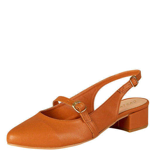 Tacón Bajo Para Mujer CASTALIA 220-87 Camel Doble Correa