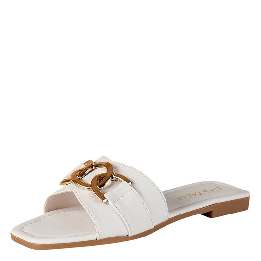 Sandalia Para Mujer CASTALIA 220-92 Blanco Detalle Dorado